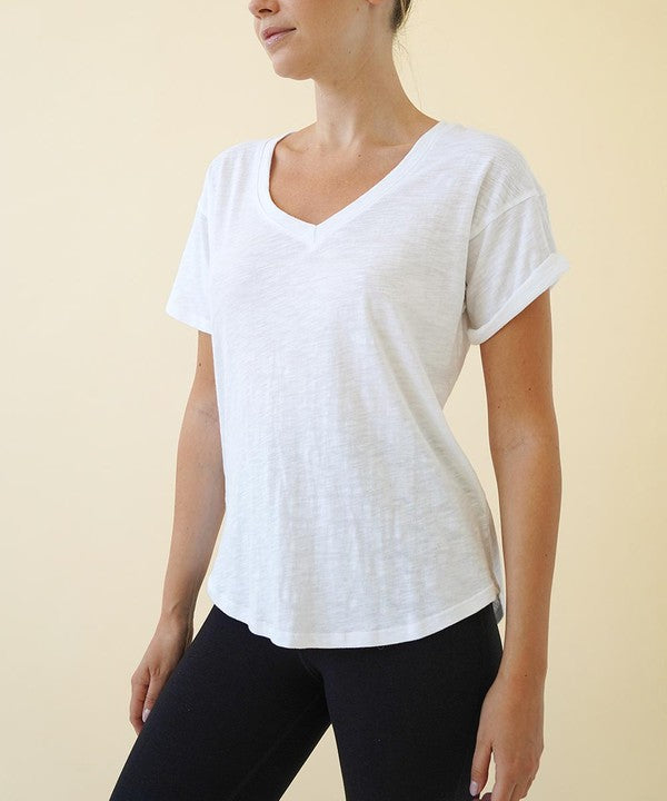 Cotton Slub V Neck Tee