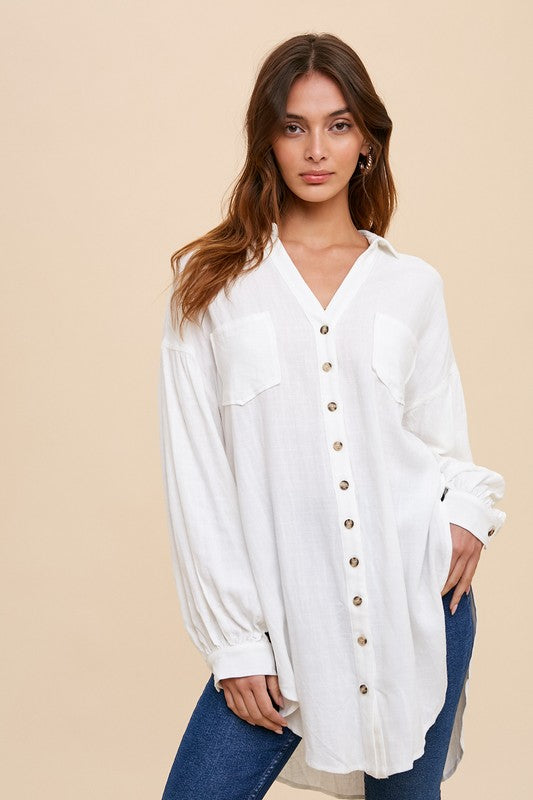 Linen Long Sleeve Button Down Top