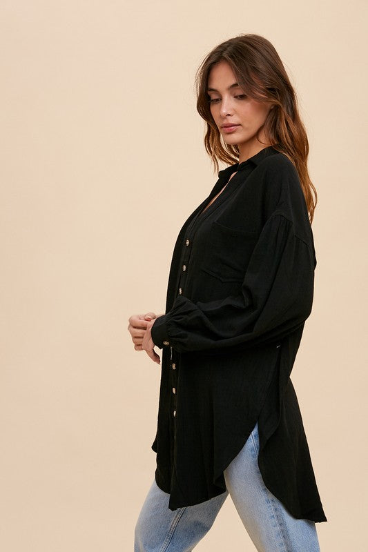 Linen Long Sleeve Button Down Top