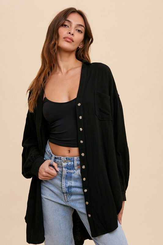 Linen Long Sleeve Button Down Top