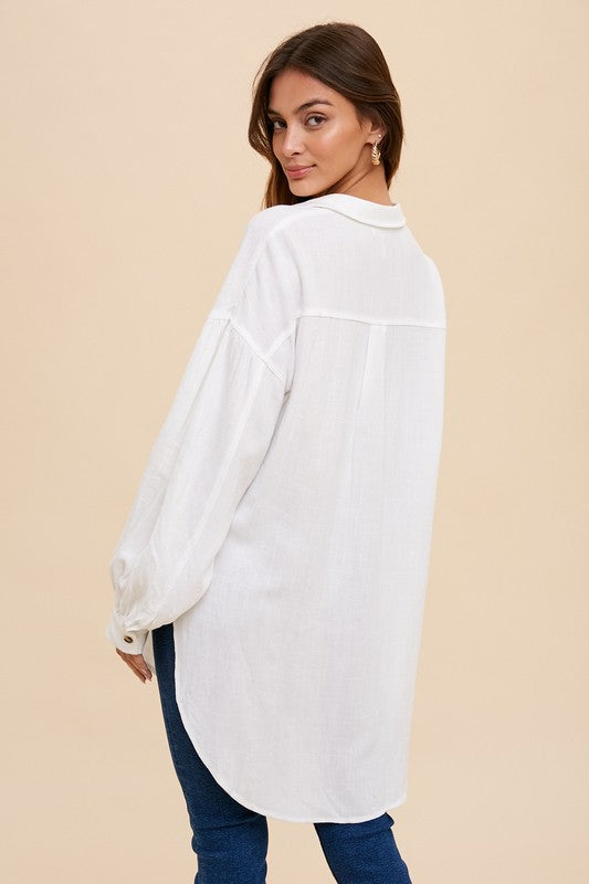 Linen Long Sleeve Button Down Top