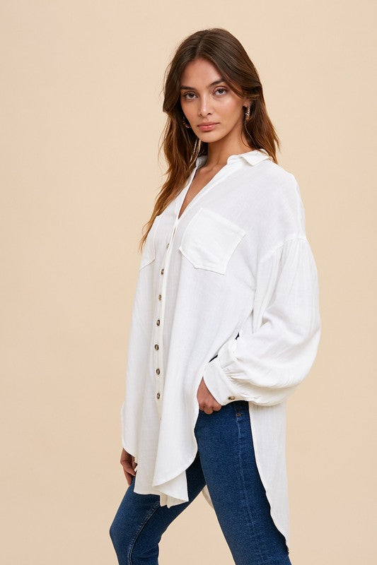 Linen Long Sleeve Button Down Top