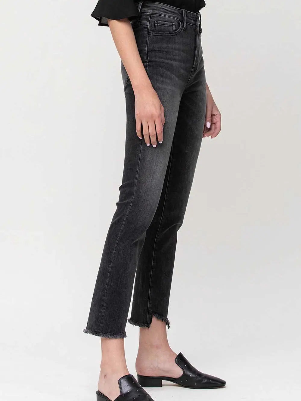 High Rise Uneven Hem Crop Jean