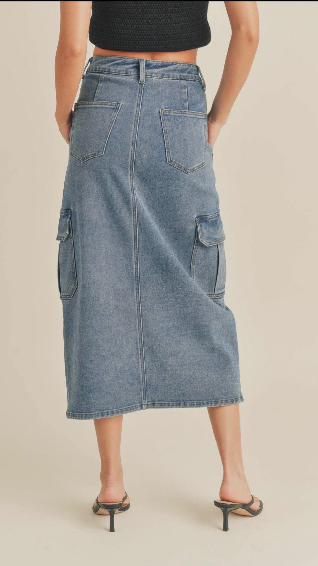 Demin Cargo Midi Skirt
