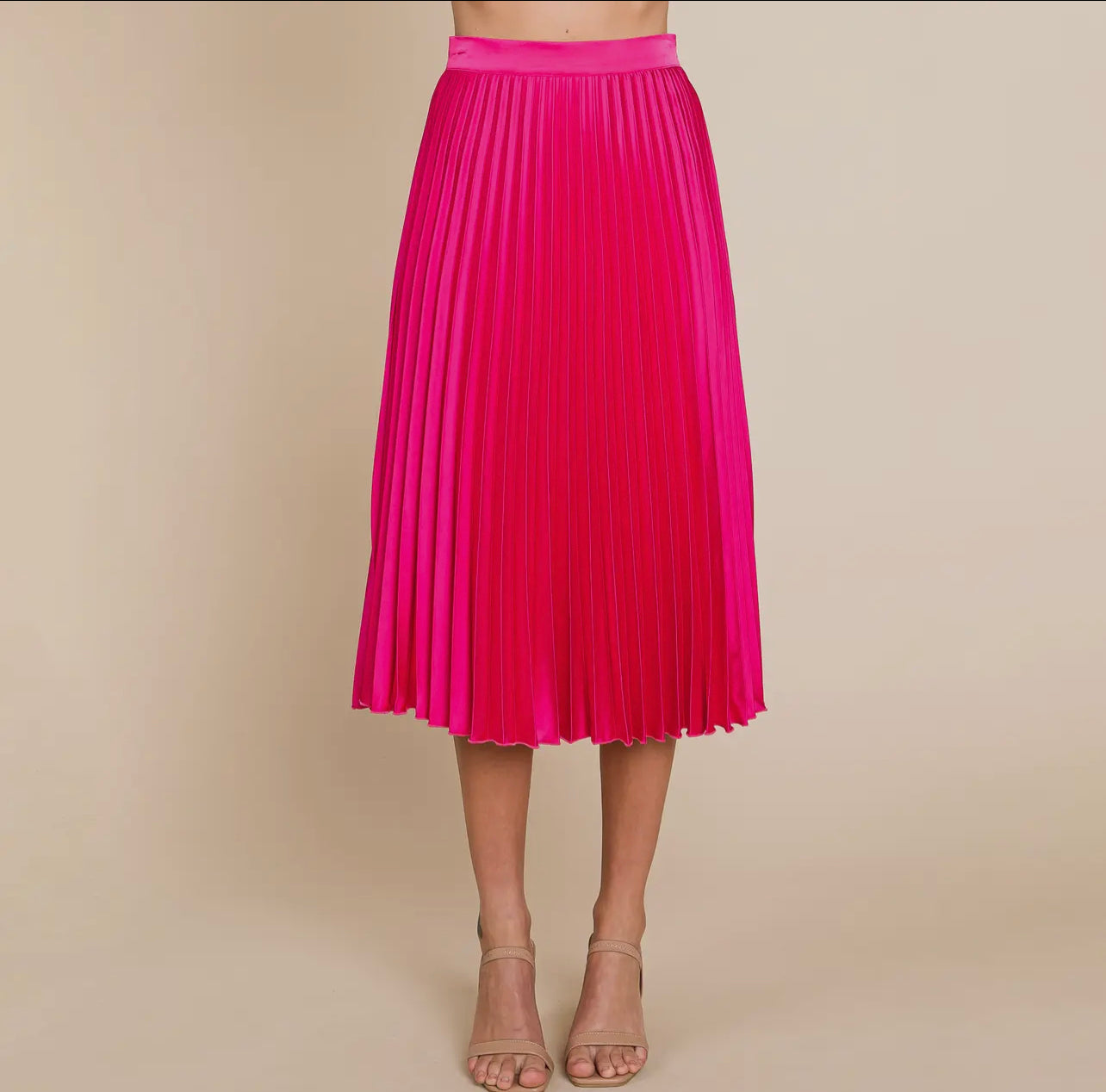High Waist Pleated Midi Skirt