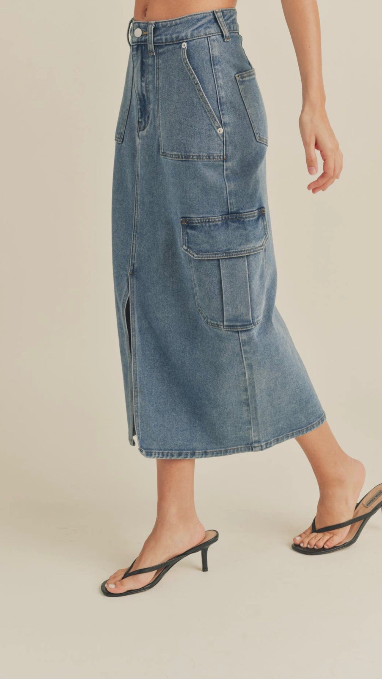 Demin Cargo Midi Skirt