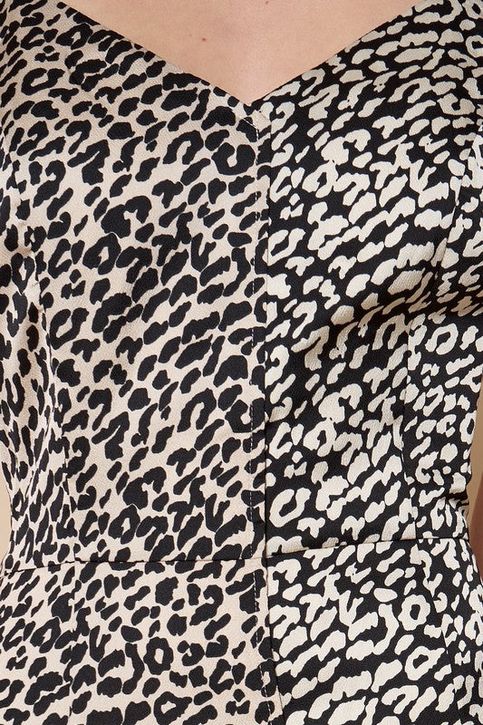 Leopard Satin Midi Slip Dress