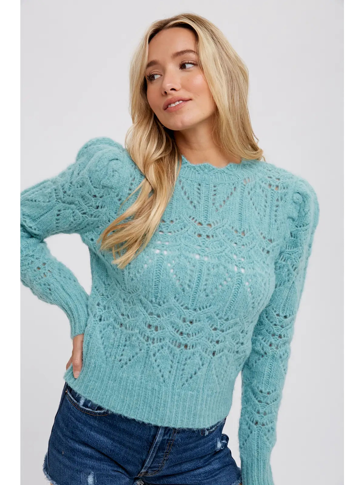 Puff Sleeve Pointelle Sweater