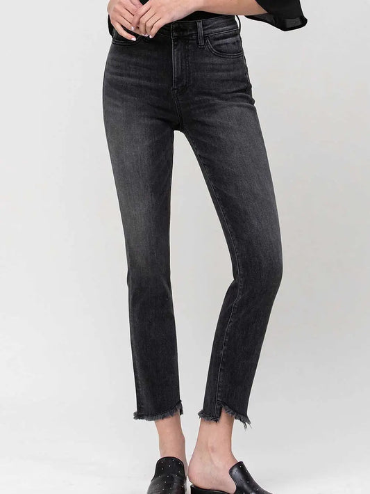 High Rise Uneven Hem Crop Jean